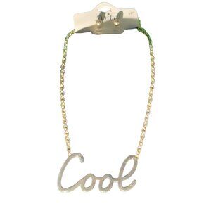 Arte Gold-Tone "Cool" Script Necklace 18" Chain & Matching Stud Earrings Set